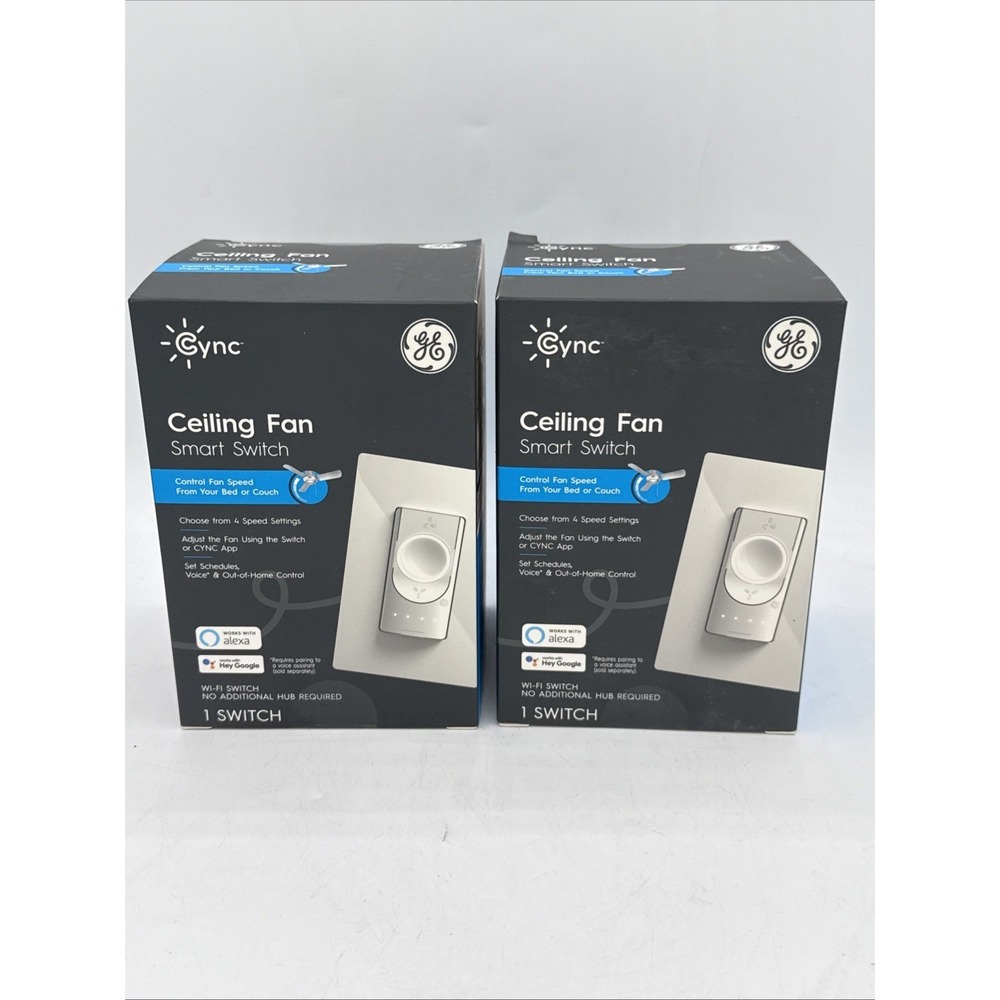 NEW LOT 2 GE Cync Alexa Google Wi-Fi Smart Ceiling Fan Switch-White SEALED